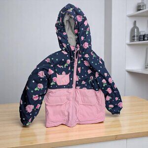 Swiss Tech Girls Pink Navy Floral Winter Jacket Size 3T | Hooded, Fleece Lined